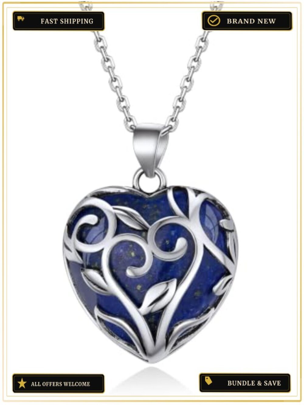 Sterling Silver Lapis Lazuli Heart Crystal Pendant Necklace, Celtic Knot Design